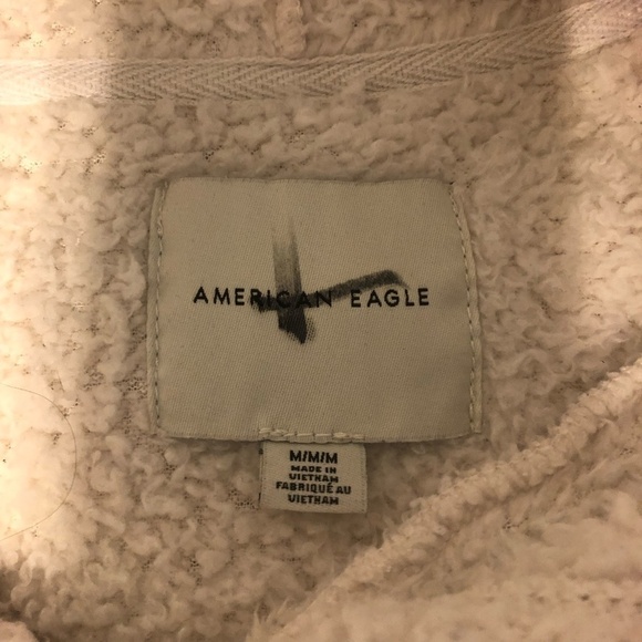 AMERICAN EAGLE OUTFITTERS Sweatshirt Women's Medium Beige Teddy Pullover Hoodie - Picture 6 of 9